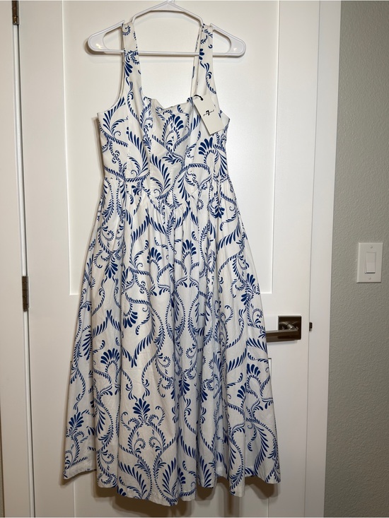 7 For All Mankind Dresses & Skirts - 7 For All Mankind White/Blue Floral Square Neck A-Line Midi Zip Dress 10 NWT